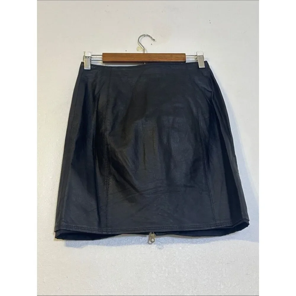 VTG Styleworks Genuine Leather Mini Skirt Womens 8 Biker Retro Grunge Zip 90s